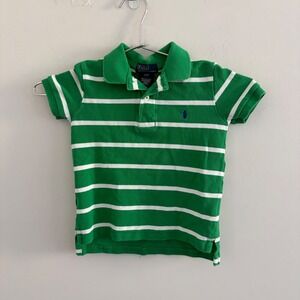 Polo Ralph Lauren Kids Green White Striped Short Sleeve Polo Shirt 4/4T